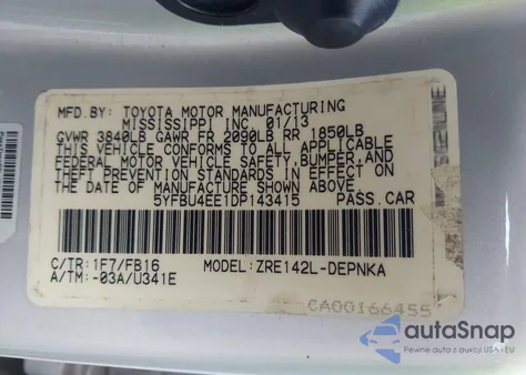 2013 Toyota Corolla Le from USA, damaged, VIN 5YFBU4EE1DP143415